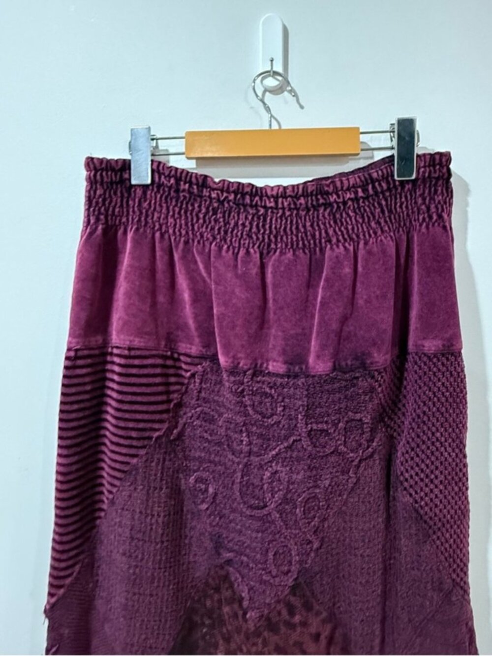 Boho Patchwork Fringe Midi Skirt Purple Lined Elastic Waist EST. Women’s M/L - Picture 4 of 9